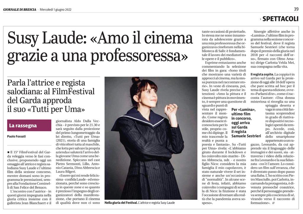Giornale di Brescia | 01 giugno 2022 | Susy Laude: Amo il cinema grazie a una professoressa | Paolo Fossati