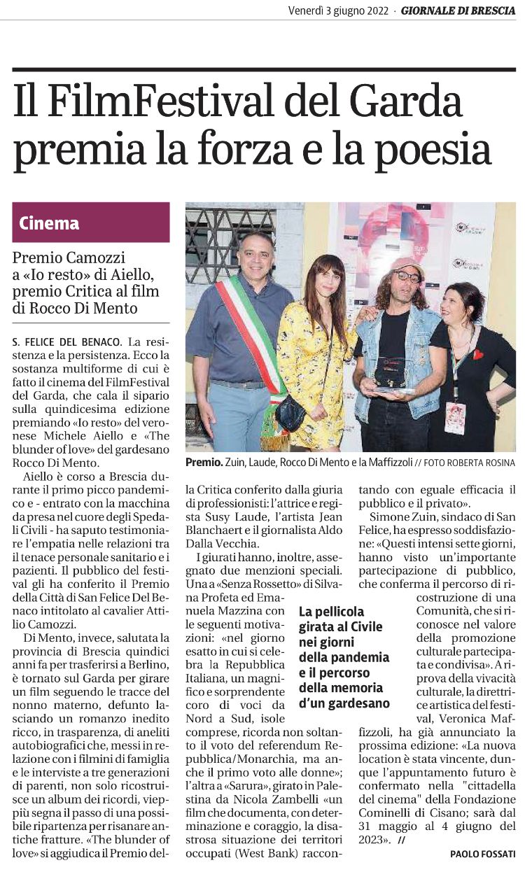 Giornale di Brescia | 03 giugno 2022 | Il FilmFestival del Garda premia la forza e la poesia | Paolo Fossati